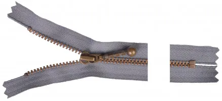 YKK Reißverschluss Antikes Messing 15cm 4mm Grau