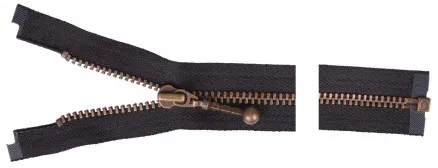 YKK Trennreißverschluss Antikes Messing 50cm 4mm Schwarz